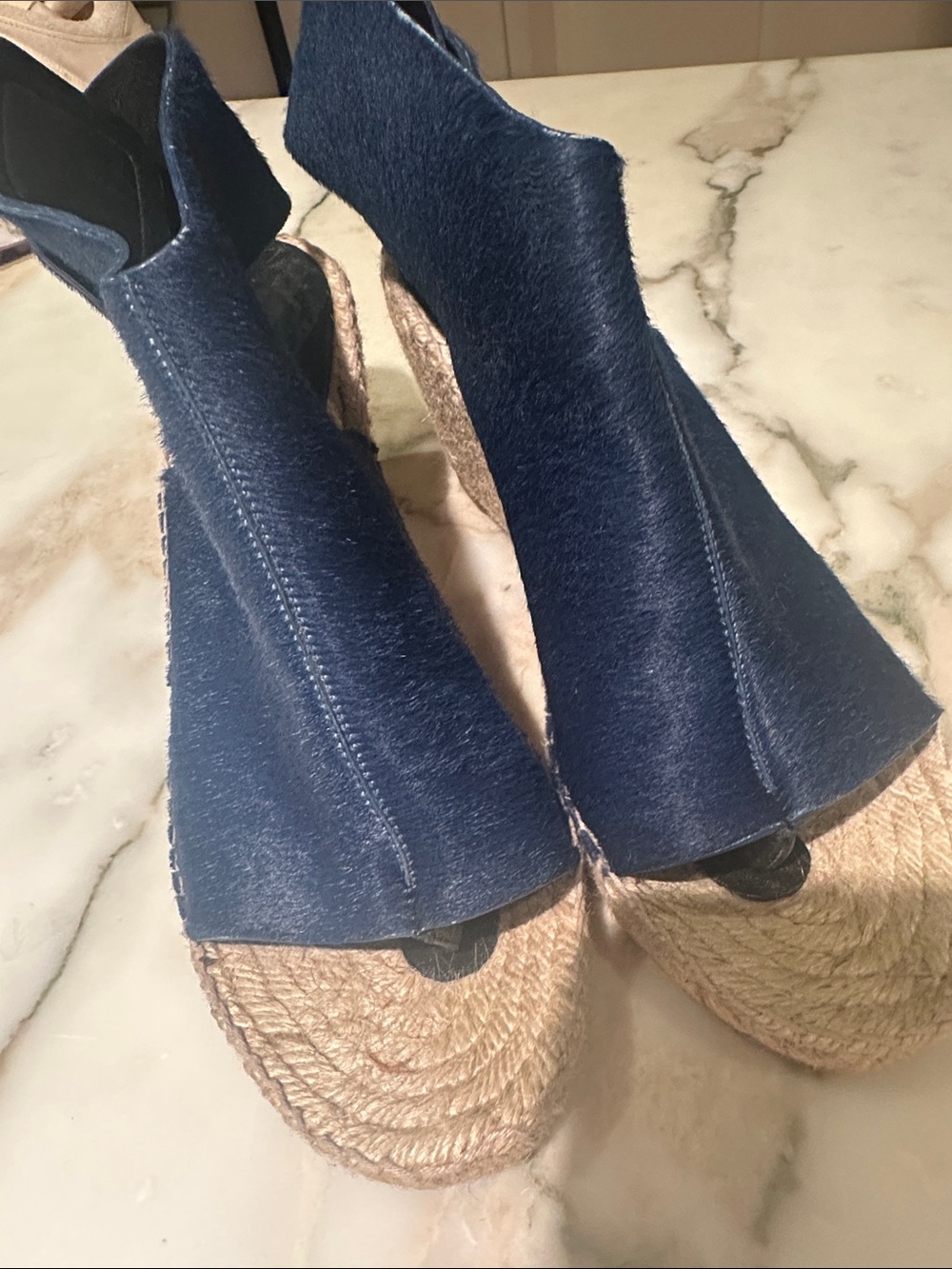 Celine Deep Blue Open-Toe Wedge Espadrilles - Picture 8 of 8